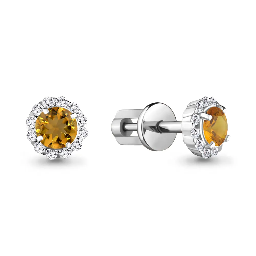 4408606А Серьги из Серебра с фианитами, цитринами
