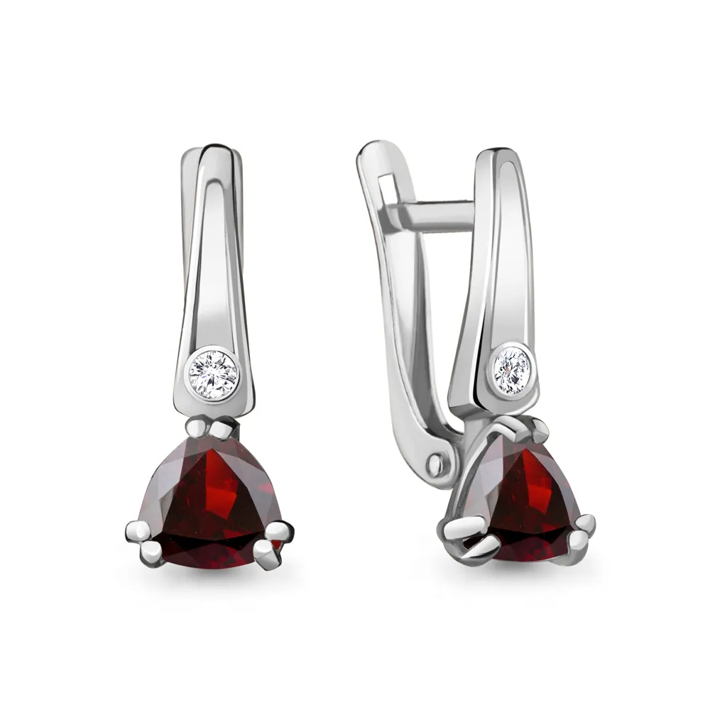 4731803А Серьги из Серебра с гранатами, фианитами