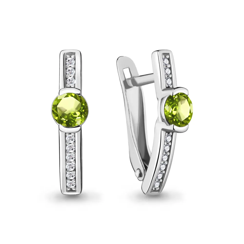 4412507А Серьги из Серебра с фианитами, хризолитами
