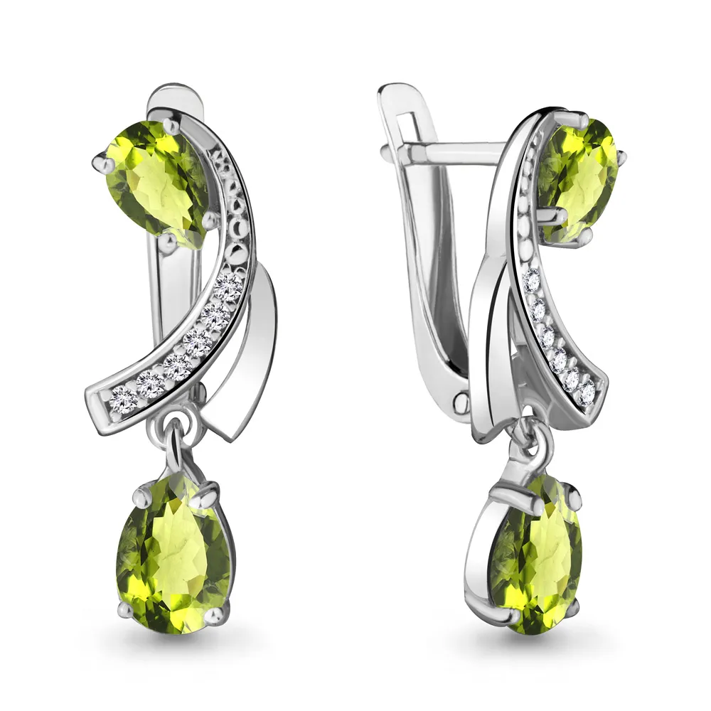 4721107А Серьги из Серебра с фианитами, хризолитами