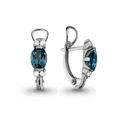 4414108А Серьги из Серебра с топазами лондон блю, фианитами