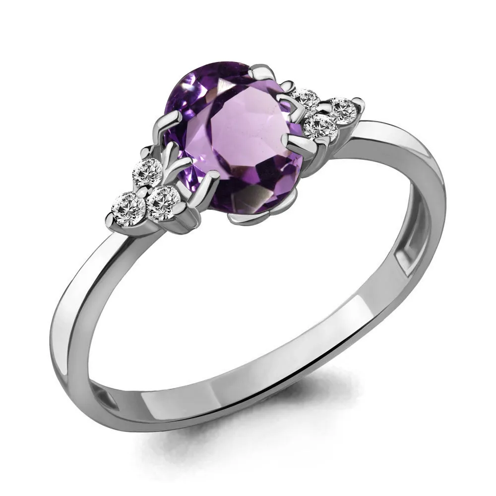 6523504А Кольцо из Серебра с аметистом, фианитами