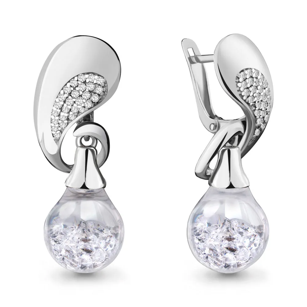 45347А Серьги из Серебра с стёклами, фианитами из коллекции "French ball"