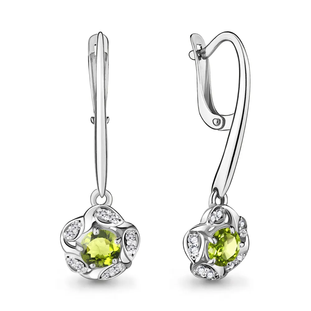 4719007А Серьги из Серебра с фианитами, хризолитами