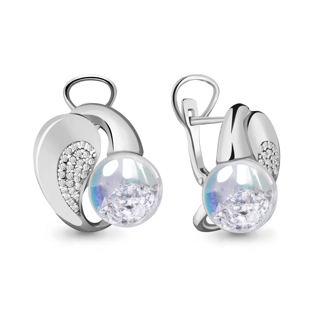 45346Г Серьги из Серебра с стёклами, фианитами из коллекции "French ball"
