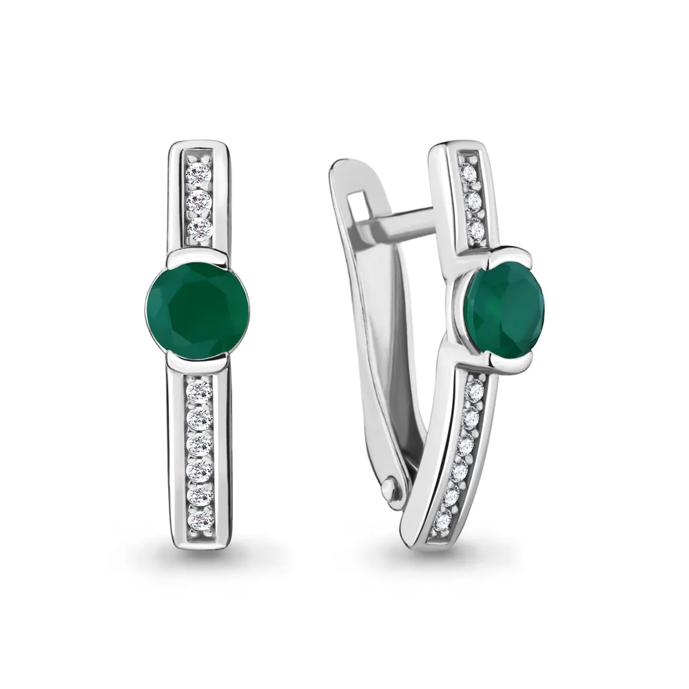 4412509А Серьги из Серебра с агатами, фианитами