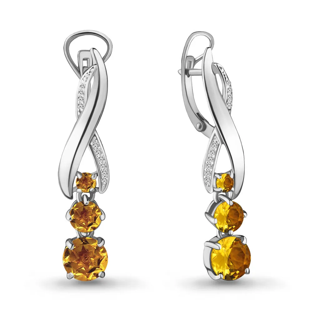 4431606А Серьги из Серебра с фианитами, цитринами