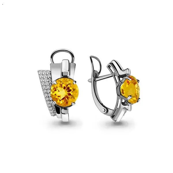 4493306А Серьги из Серебра с фианитами, цитринами из коллекции "Maxima"
