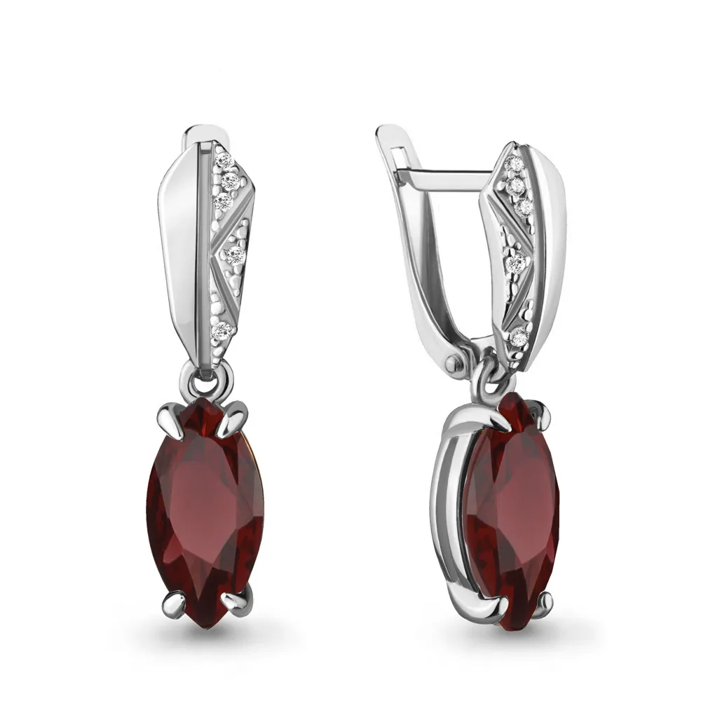 4475703А Серьги из Серебра с гранатами, фианитами
