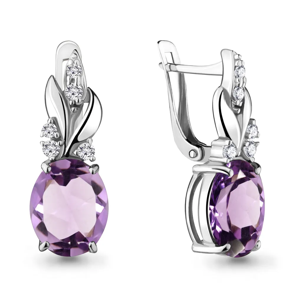 4492004А Серьги из Серебра с аметистами, фианитами