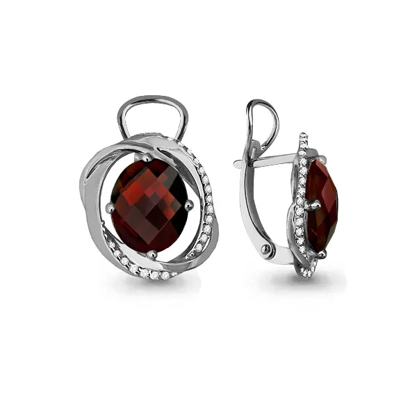 4459103А Серьги из Серебра с гранатами, фианитами