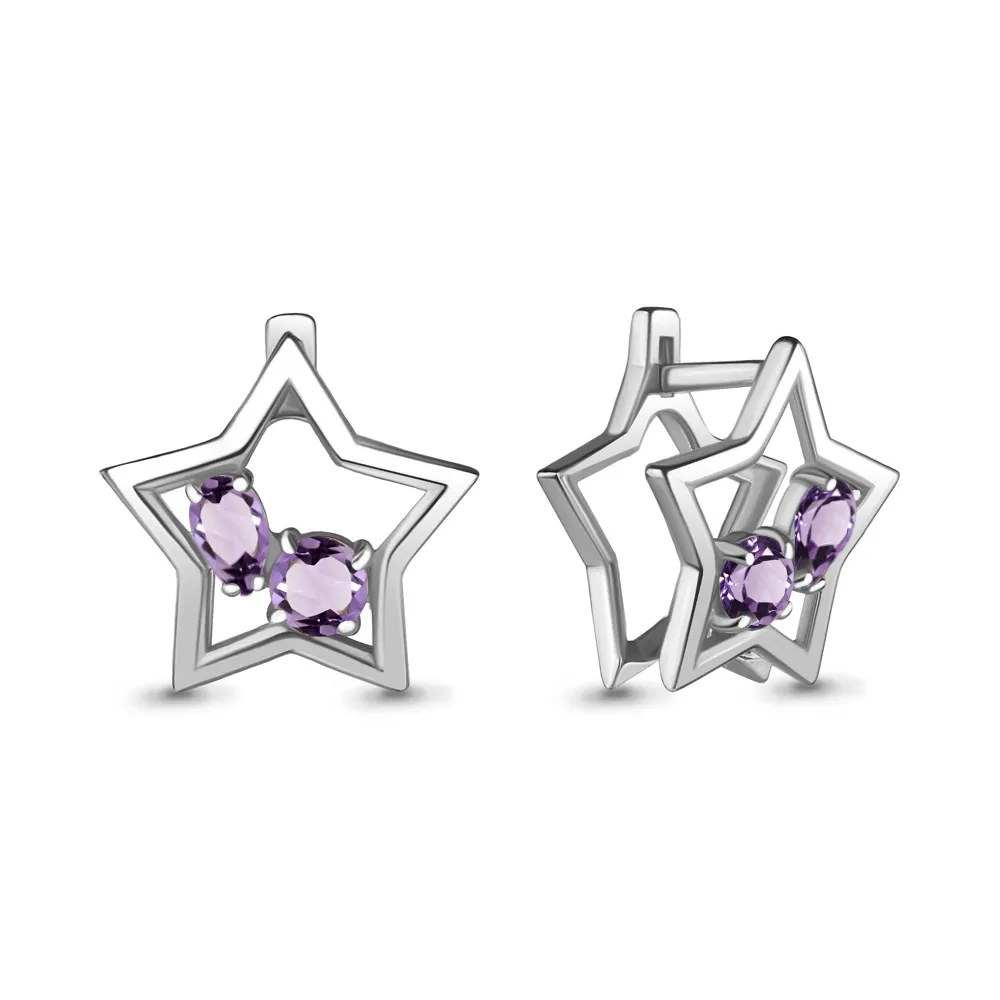 4733304 Серьги из Серебра с аметистами из коллекции "Twin"