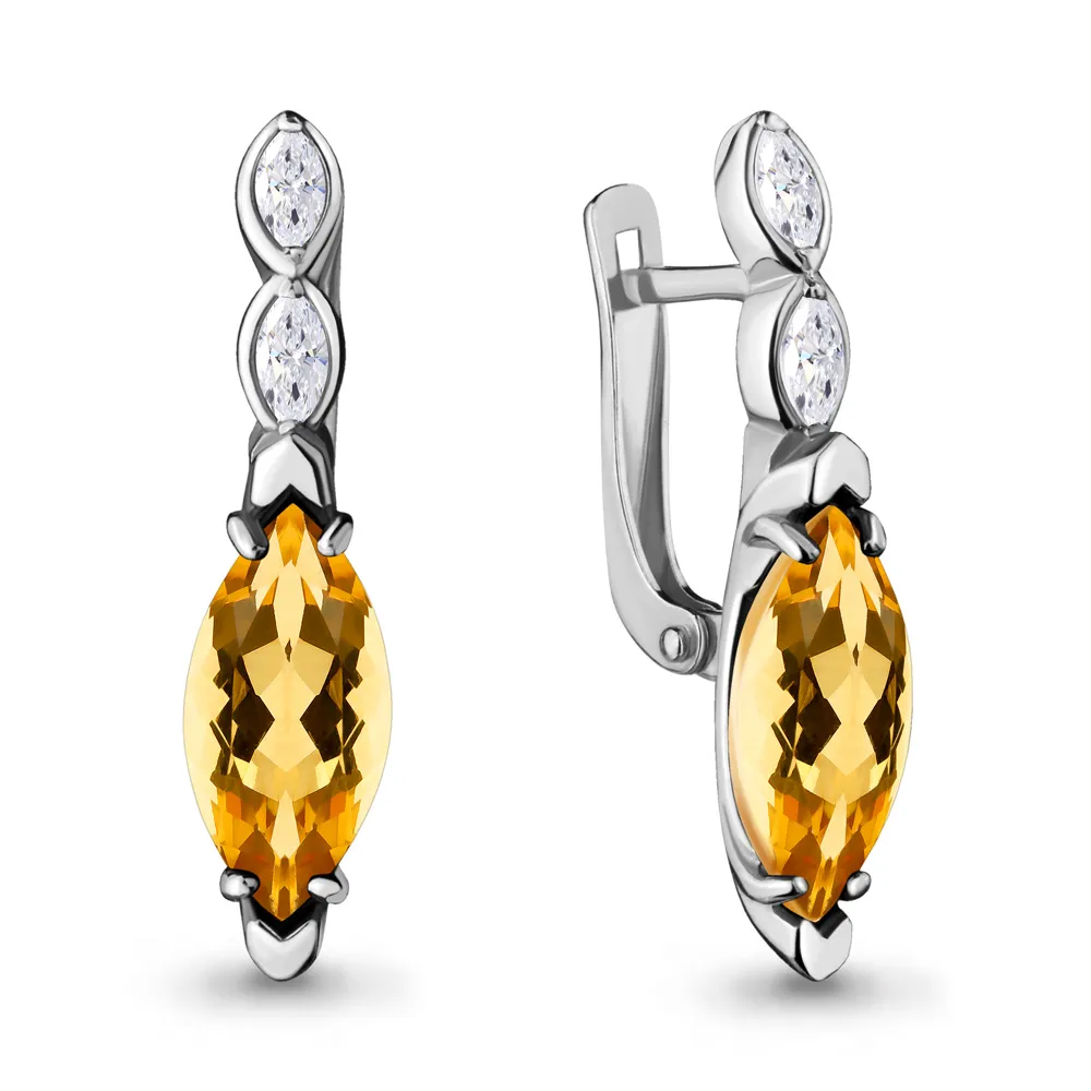 4713106 Серьги из Серебра с фианитами, цитринами