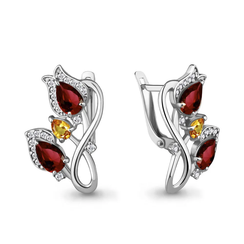 4487837А Серьги из Серебра с гранатами, фианитами, цитринами
