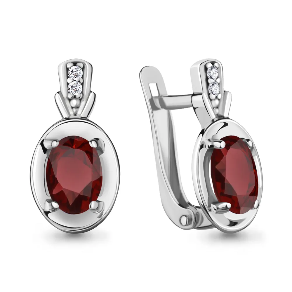4735203А Серьги из Серебра с гранатами, фианитами