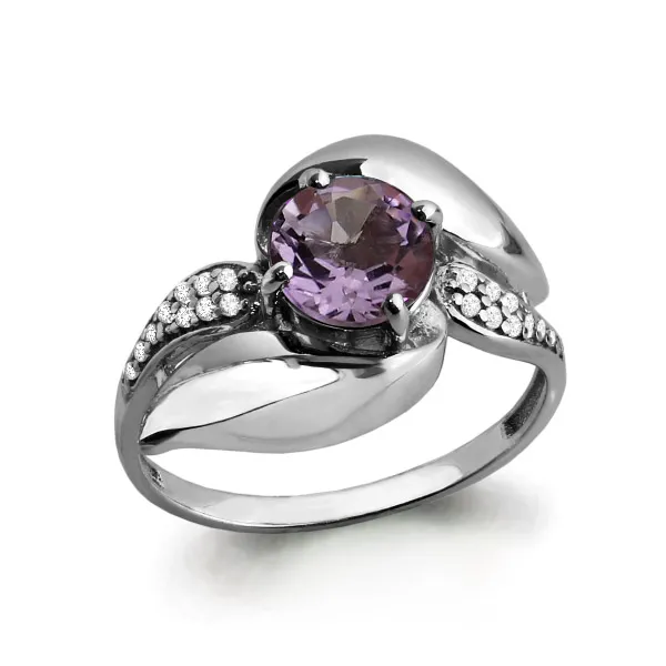 6587104А Кольцо из Серебра с аметистом, фианитами