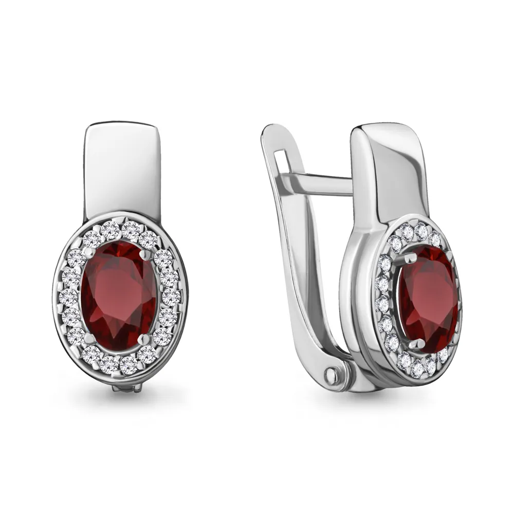 4712503А Серьги из Серебра с гранатами, фианитами