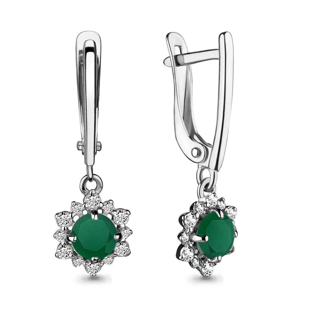 4496209А Серьги из Серебра с агатами, фианитами из коллекции "Belle"