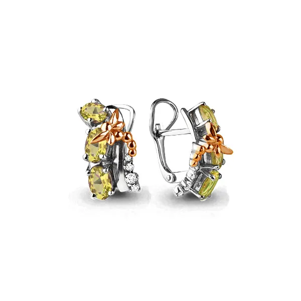 4471606А Серьги из Серебра с фианитами, цитринами