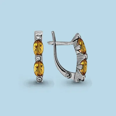 4415906 Серьги из Серебра с фианитами, цитринами