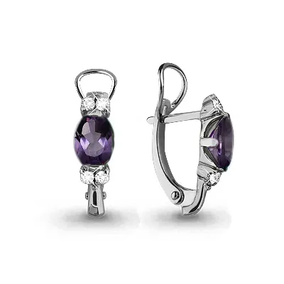 4414104А Серьги из Серебра с аметистами, фианитами