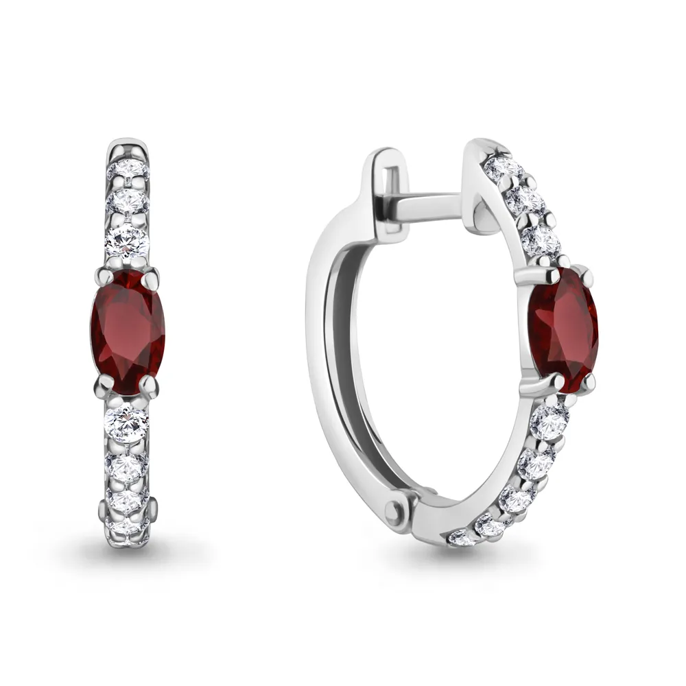 4752103А Серьги из Серебра с гранатами, фианитами