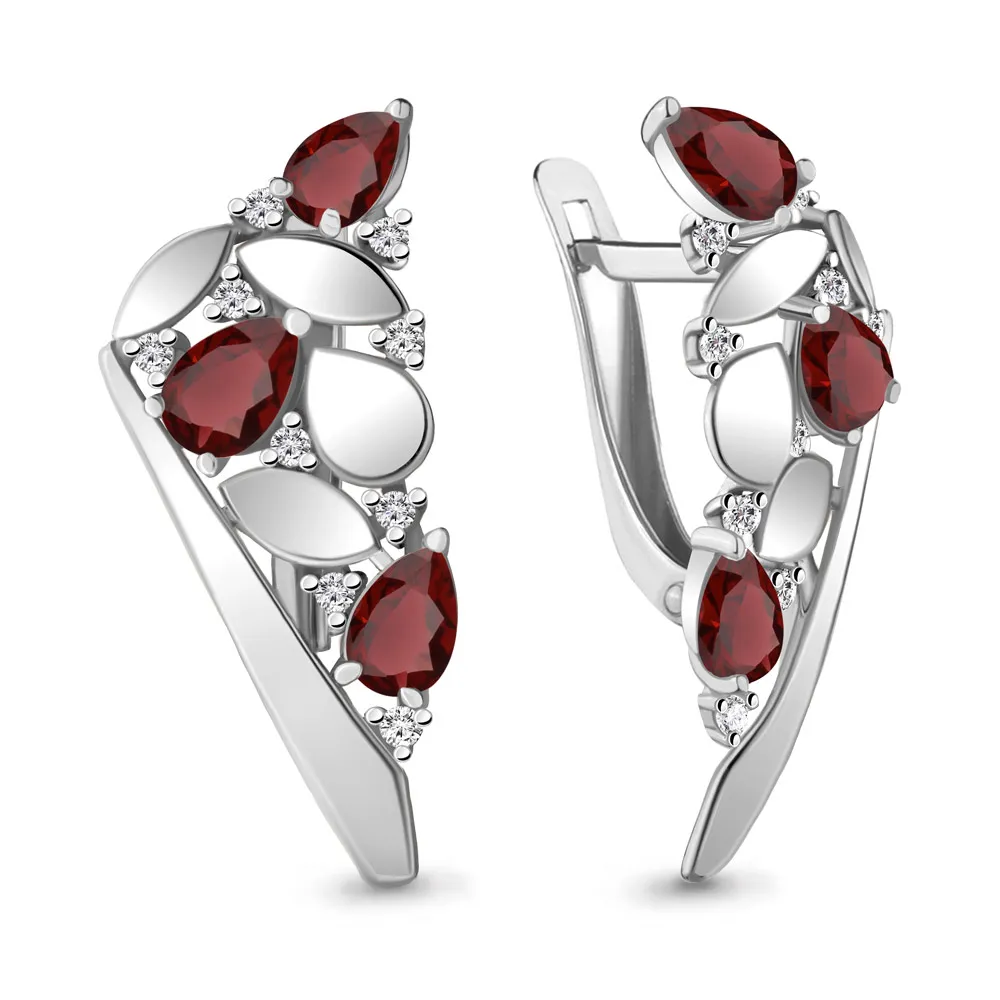 4743603А Серьги из Серебра с гранатами, фианитами из коллекции "Тея"