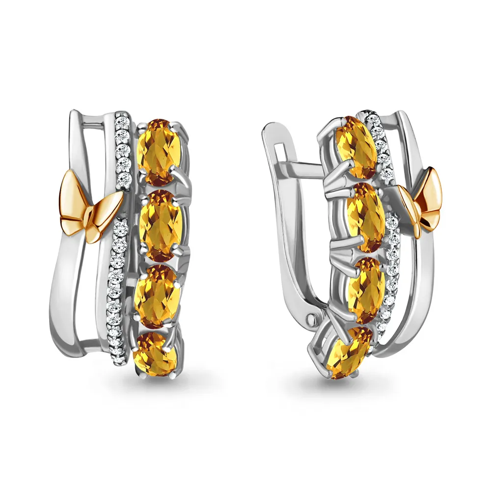 4471306А Серьги из Серебра с фианитами, цитринами