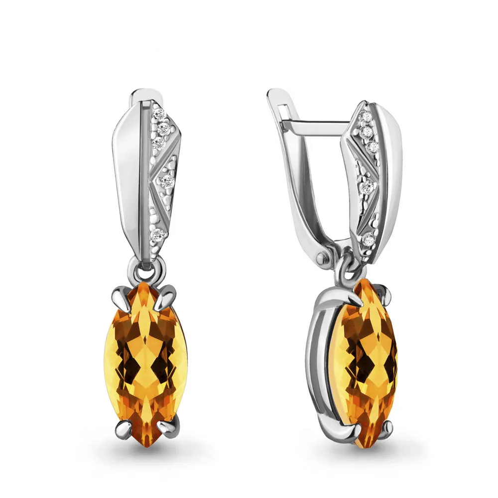 4475706А Серьги из Серебра с фианитами, цитринами