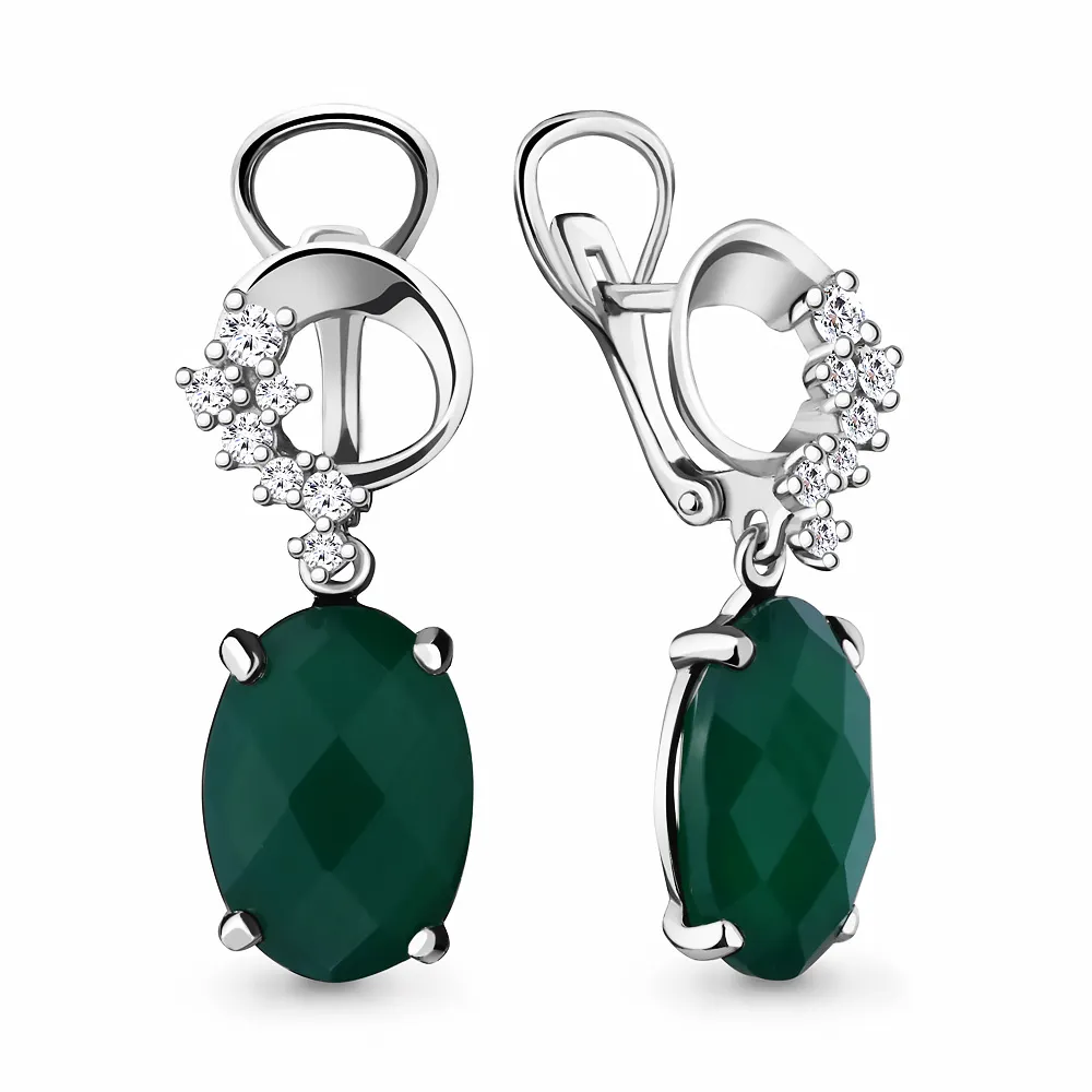 4422309А Серьги из Серебра с агатами, фианитами