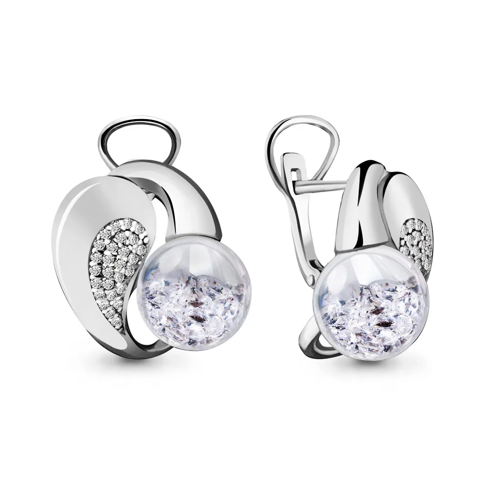 45346А Серьги из Серебра с стёклами, фианитами из коллекции "French ball"
