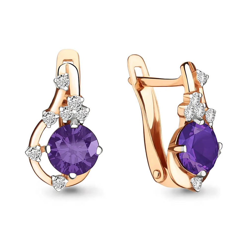 4497104А Серьги из Золота с аметистами, фианитами из коллекции "Belle"