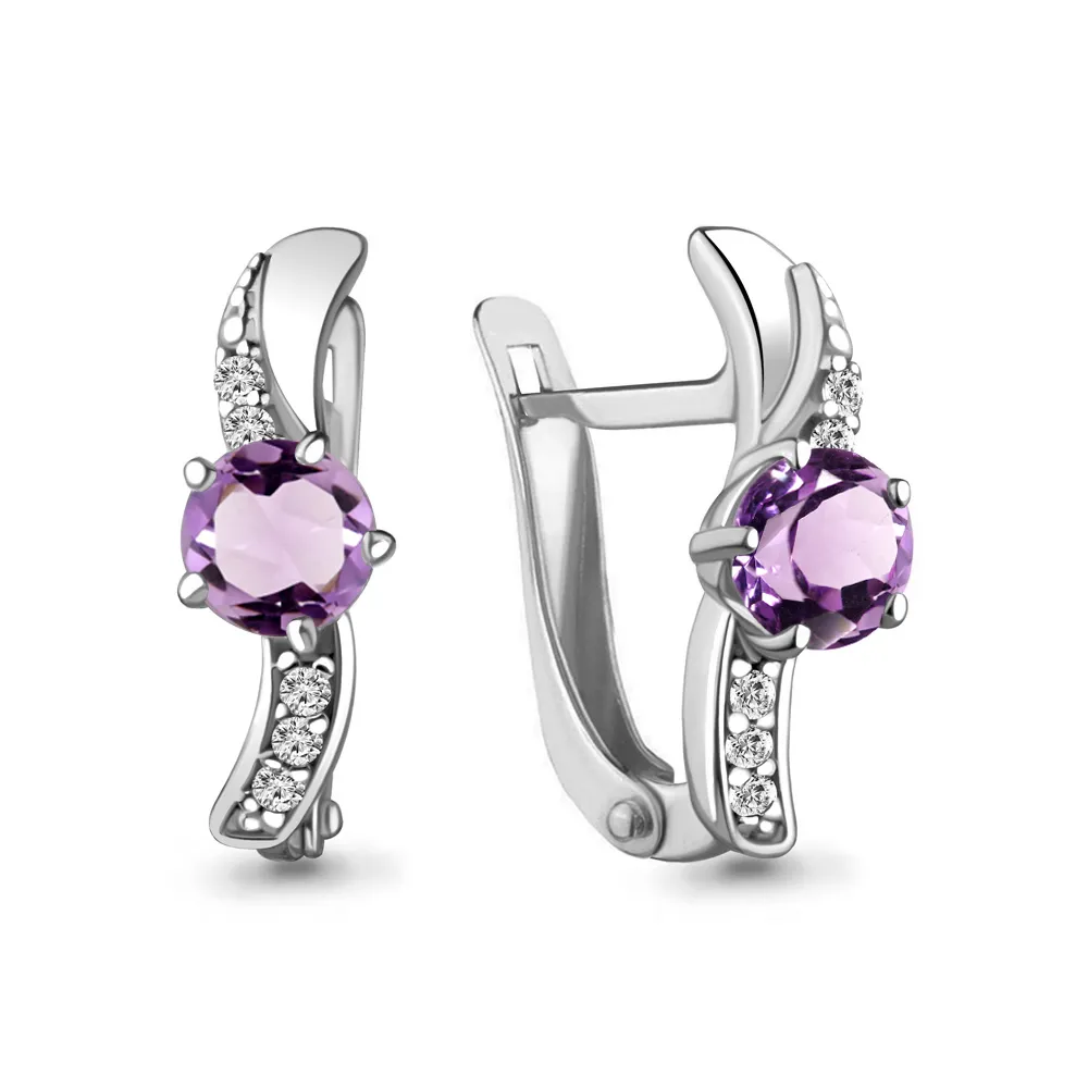 4748404А Серьги из Серебра с аметистами, фианитами