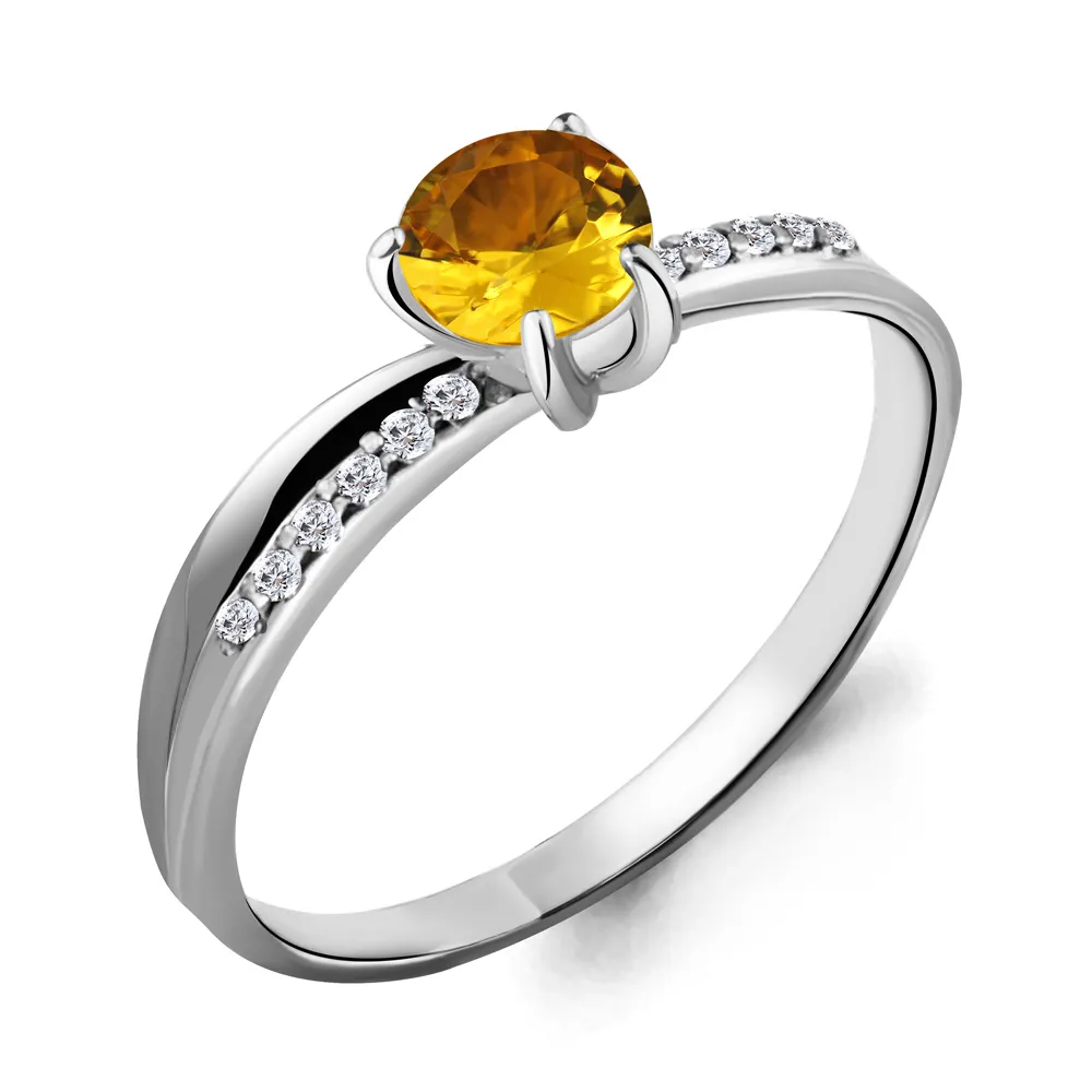 6511906А Кольцо из Серебра с фианитами, цитрином