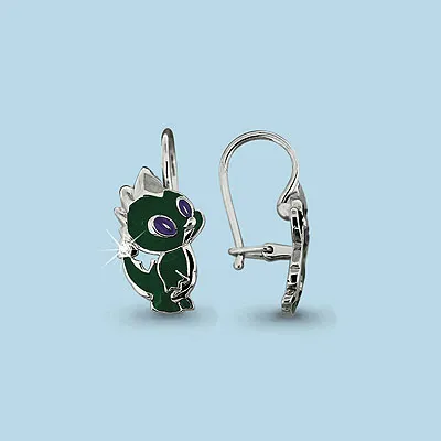45105А Серьги из Серебра с фианитами, эмалью из коллекции "Happy"
