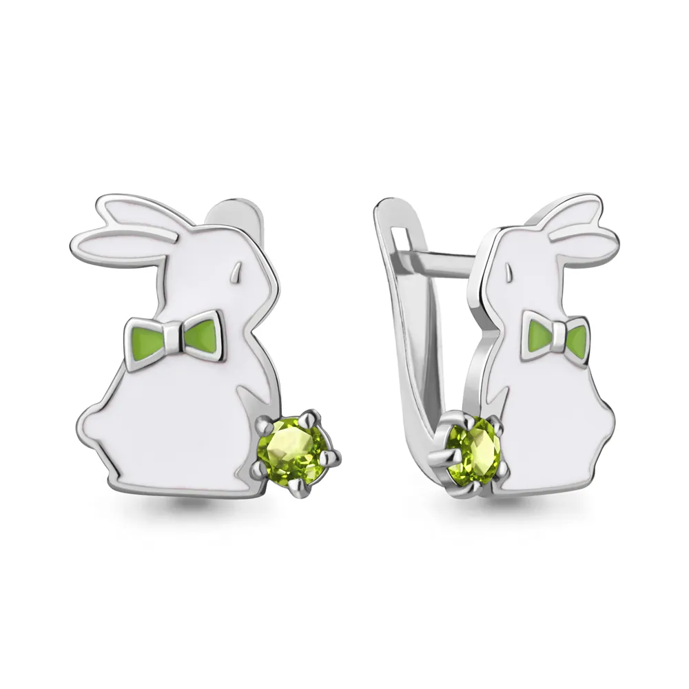 4778407 Серьги из Серебра с хризолитами, эмалью из коллекции "Happy"