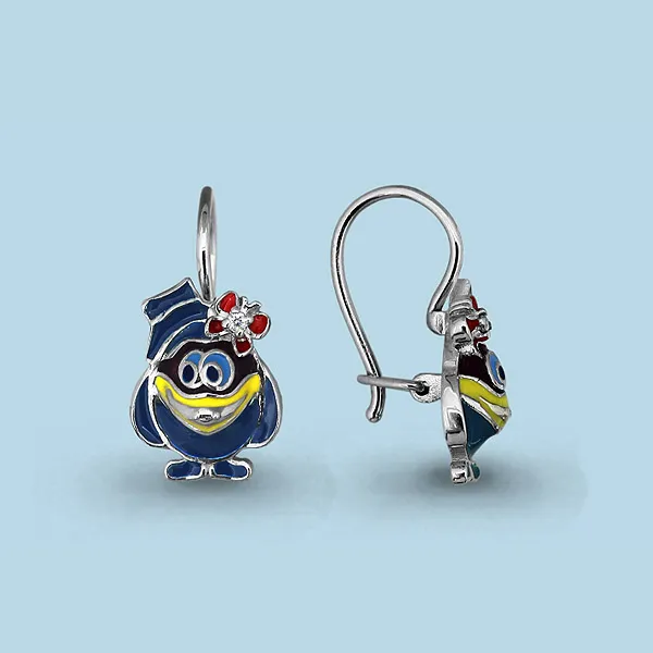 45143А Серьги из серебра с фианитами, эмалью из коллекции "Happy"