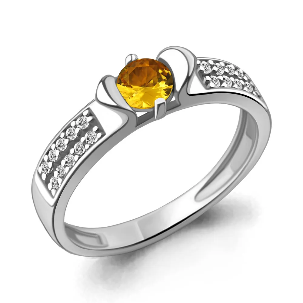 6519506А Кольцо из Серебра с фианитами, цитрином