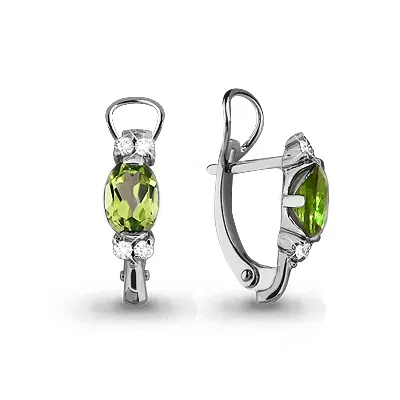 4414107А Серьги из Серебра с фианитами, хризолитами