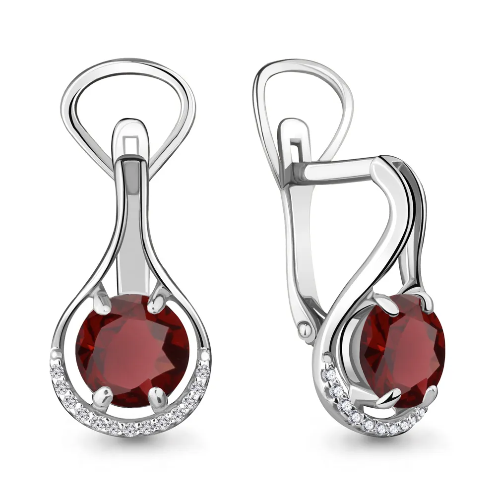 4431803А Серьги из Серебра с гранатами, фианитами
