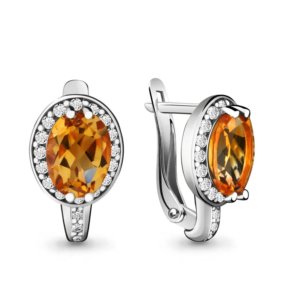 4413706А Серьги из Серебра с фианитами, цитринами