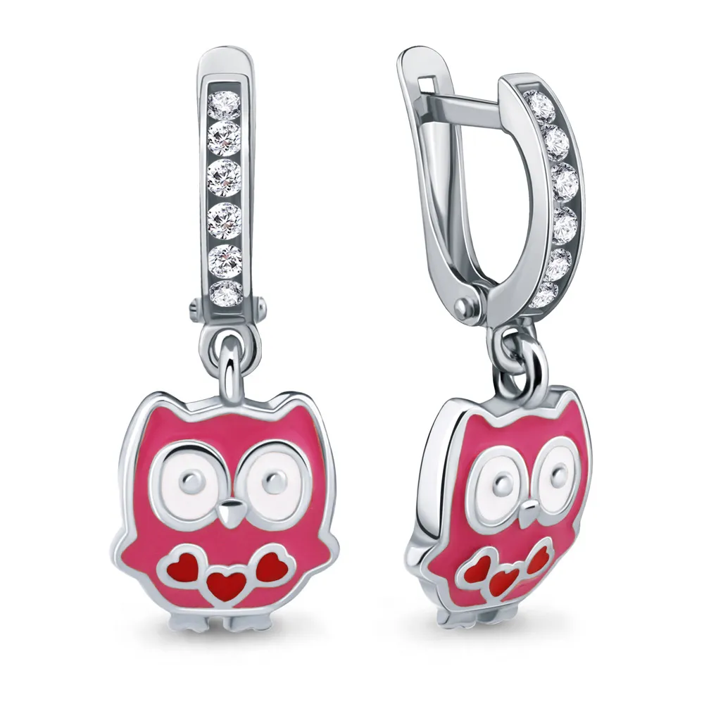 46542А Серьги из Серебра с фианитами, эмалью из коллекции "Happy"