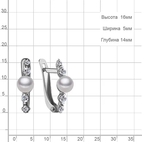 49254 Серьги из Серебра с культ. жемчугом  аа, фианитами