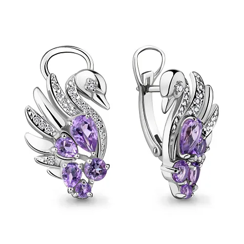 4488204А Серьги из Серебра с аметистами, фианитами