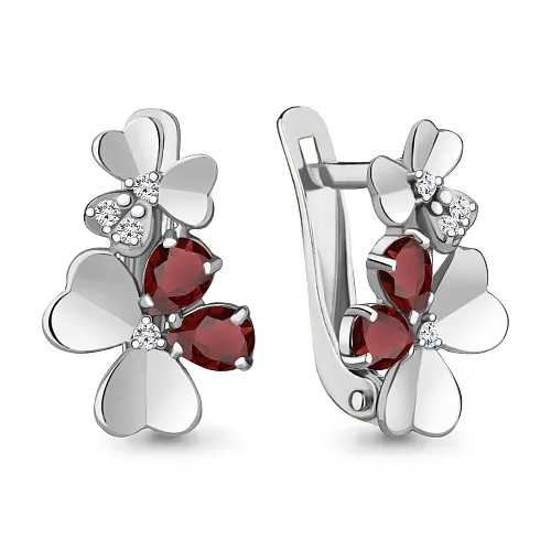 4765203А Серьги из Серебра с гранатами, фианитами