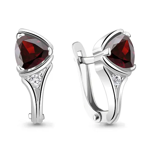 4738003А Серьги из Серебра с гранатами, фианитами