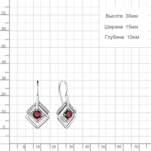 4773903А Серьги из Серебра с гранатами, фианитами
