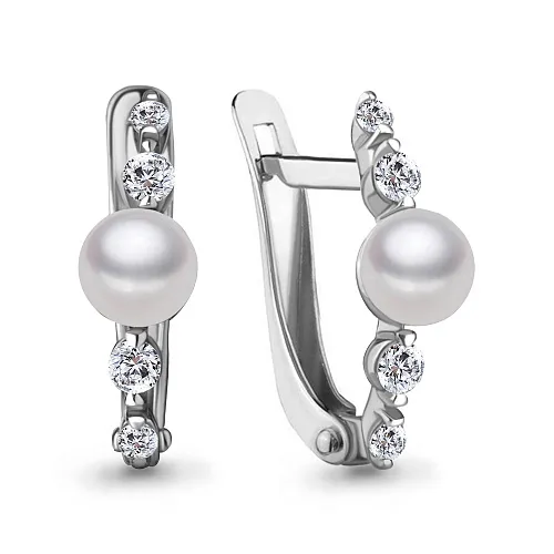 49254 Серьги из Серебра с культ. жемчугом  аа, фианитами