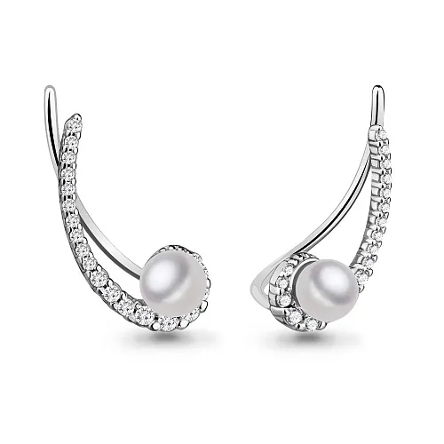 41265А Серьги из Серебра с культ. жемчугом  ааа, фианитами