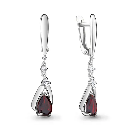 4472203А Серьги из Серебра с гранатами, фианитами
